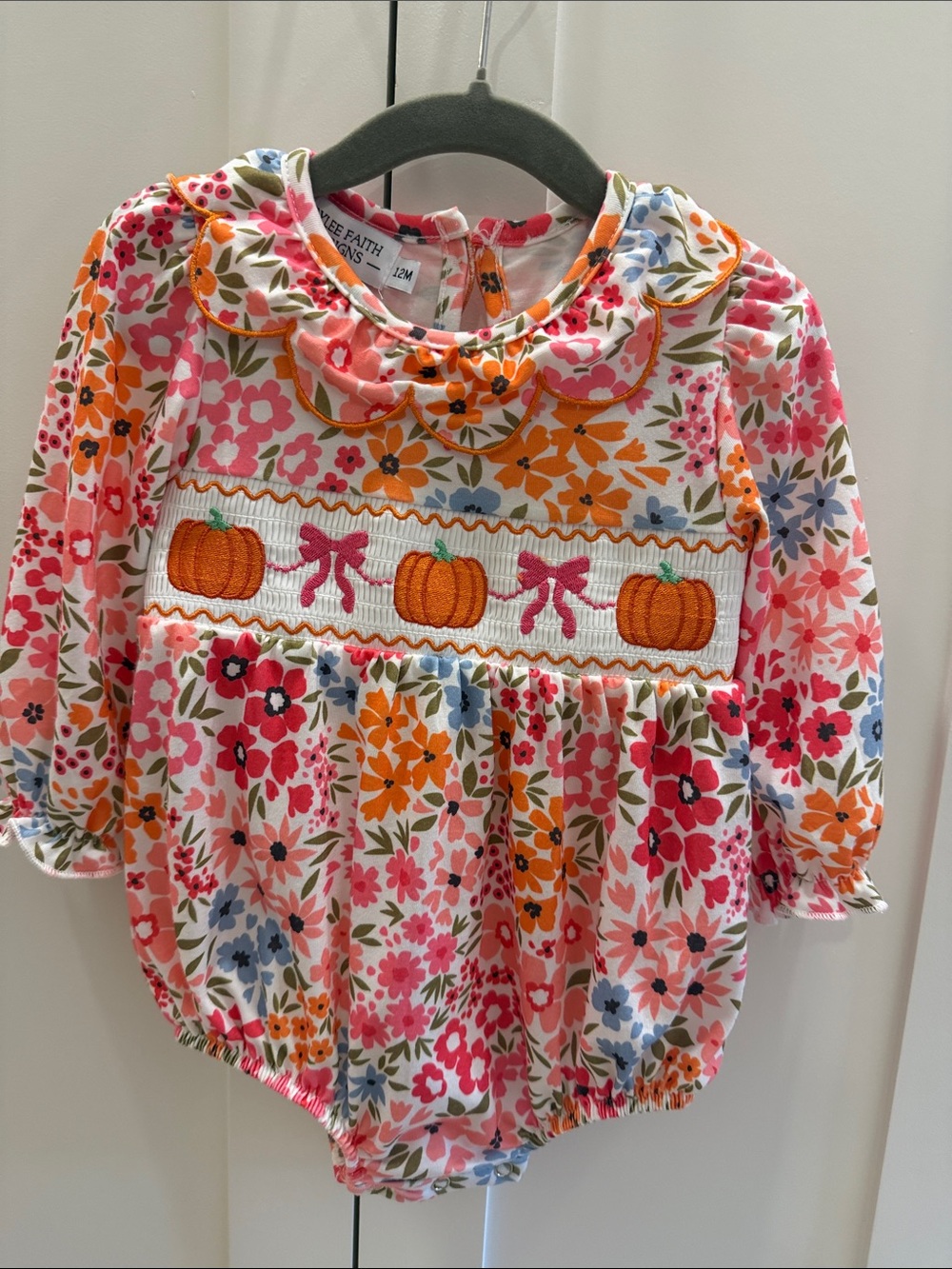 Pumpkin Smocked Floral Bubble Romper - Multicolor